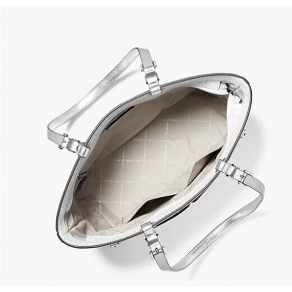 New Michael Kors Jet Set Travel Medium Double Pocket Logo Tote Optic White - Picture 2 of 3